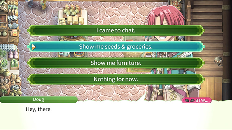 The options available in the Sincerity General Store / Rune Factory 4