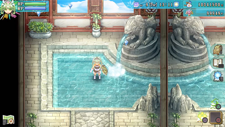 The women’s bath area in the Bell Hotel’s bathhouse / Rune Factory 4