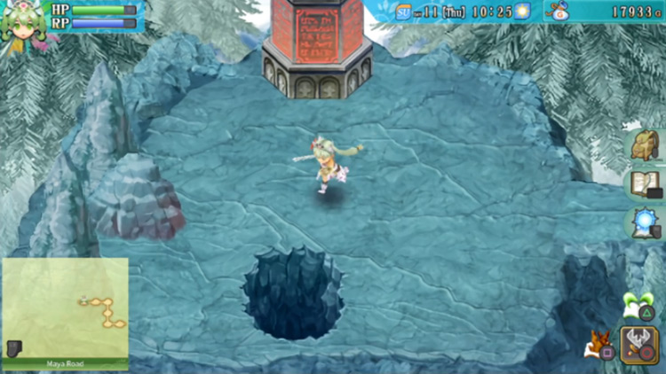 A hole that leads to a cave underneath Maya Road / Rune Factory 4