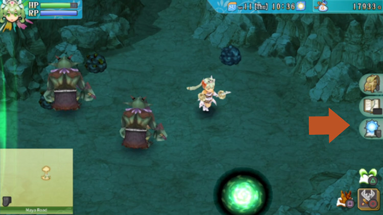 A barrier blocking the path heading west in a cave under Maya Road / Rune Factory 4