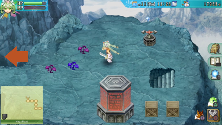 A red switch that can be pushed to get rid of the red pillar blocking the path on the south / Rune Factory 4
