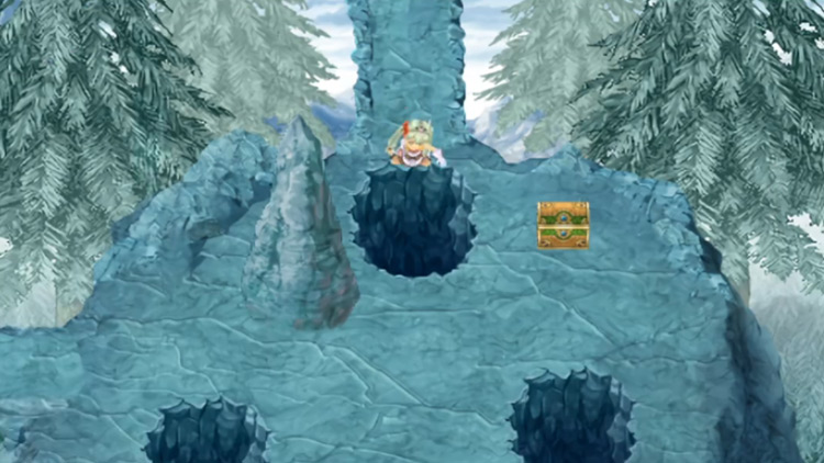 Frey falls into one of the giant holes scattered around Maya Road / Rune Factory 4