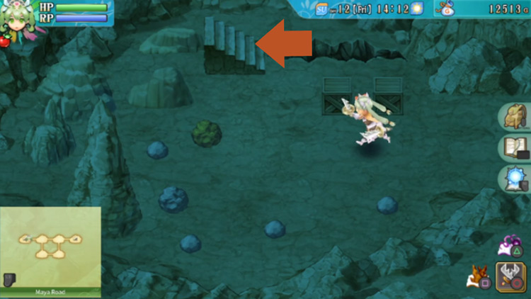 Steps heading up to the surface of Maya Road / Rune Factory 4