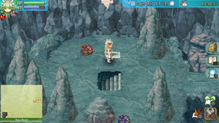 Steps that lead to a cave underneath Maya Road / Rune Factory 4