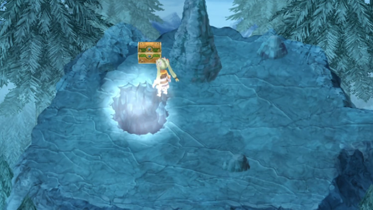 An activated trap under a chest found on Maya Road / Rune Factory 4
