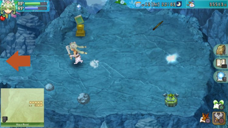 An area of Maya Road with a journal that can be used to save the game / Rune Factory 4