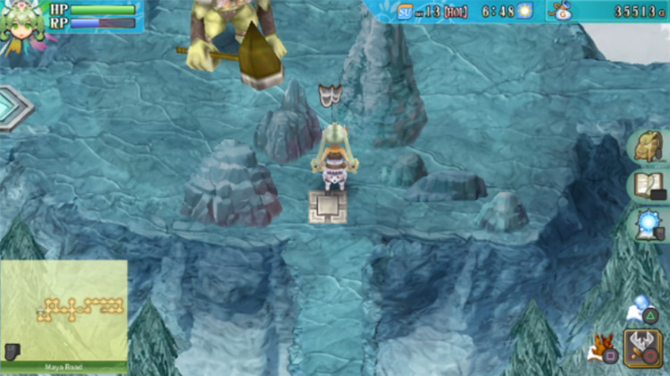 A button that drops the light blue pillar in the west / Rune Factory 4