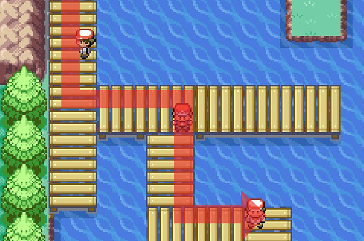 Continue south past the fishermen on the pier / Pokémon FRLG