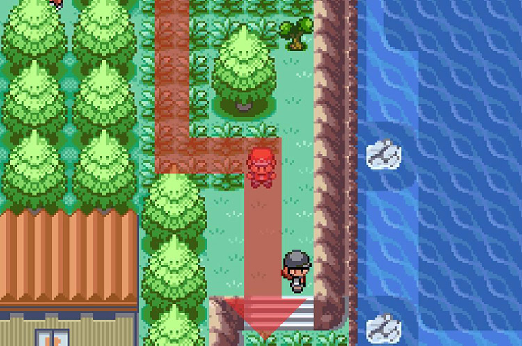Continue south down the small stairs ahead / Pokémon FRLG