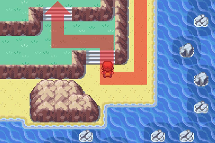 Take the two sets of stairs heading north / Pokémon FRLG