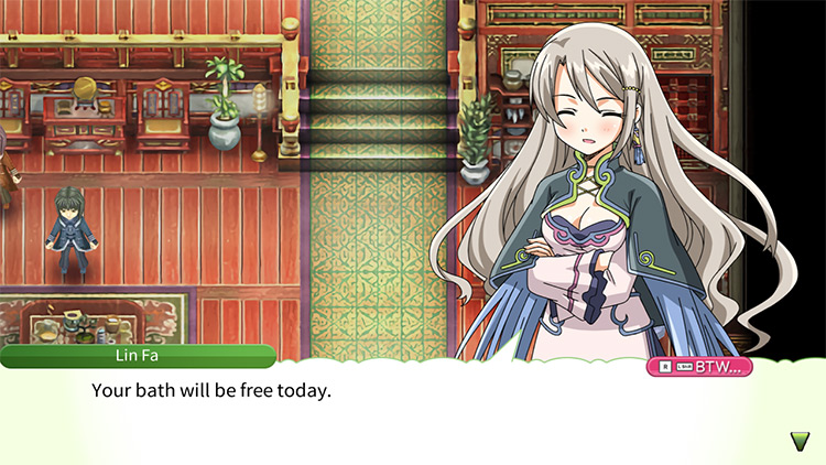 Lin Fa’s response to a bath request after the Nationalize Baths order has been made / Rune Factory 4