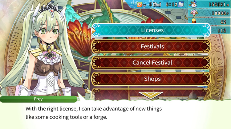 The Licenses Category at the Order Symbol / Rune Factory 4