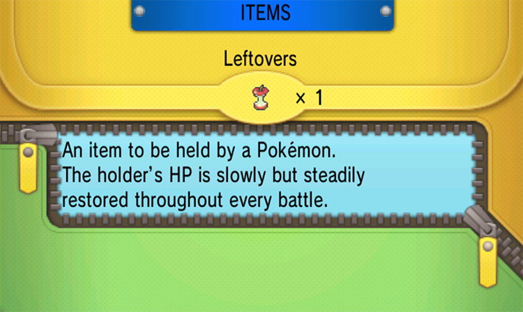 Viewing Leftovers in-game. / Pokémon Omega Ruby and Alpha Sapphire