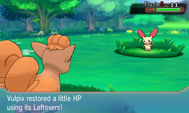 Vulpix receives healing from Leftovers. / Pokémon Omega Ruby and Alpha Sapphire