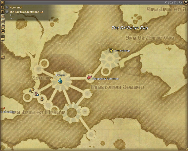 Almet’s map location in The Rak’tika Greatwood / Final Fantasy XIV