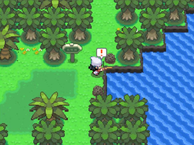 Hooking a Pokémon with the Super Rod. / Pokémon Platinum