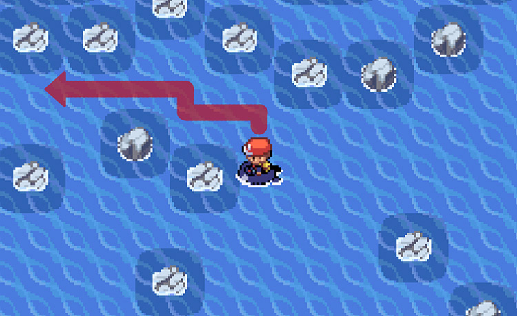 Follow this path, hugging the north wall and sailing west / Pokémon FireRed & LeafGreen