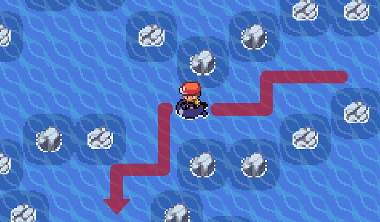 Head south at this fork in the Water Labyrinth / Pokémon FireRed & LeafGreen