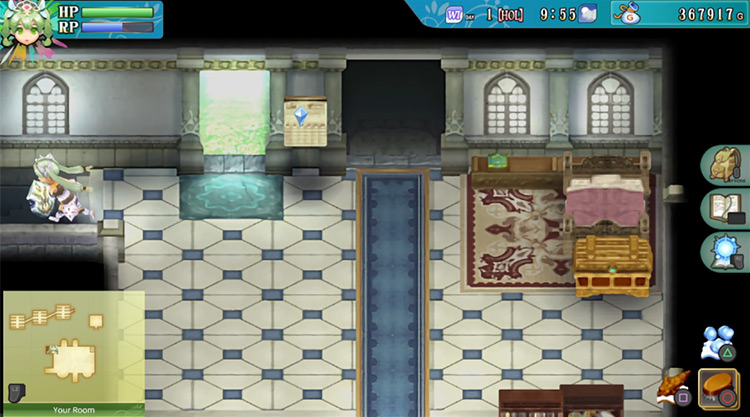 A staircase leading to the trophy room in the basement / Rune Factory 4