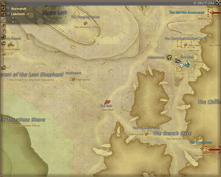 The Crystal Exarch’s map location in Lakeland / Final Fantasy XIV