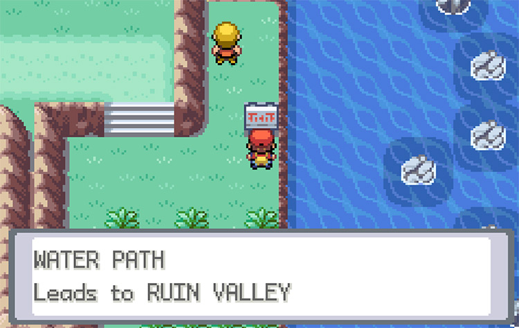 The sign leading to Water Path / Pokémon FRLG