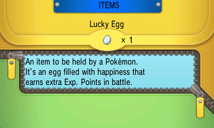 The in-game description of the Lucky Egg. / Pokémon Omega Ruby and Alpha Sapphire