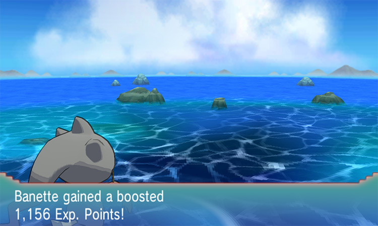 Banette gains more EXP while holding a Lucky Egg. / Pokémon Omega Ruby and Alpha Sapphire