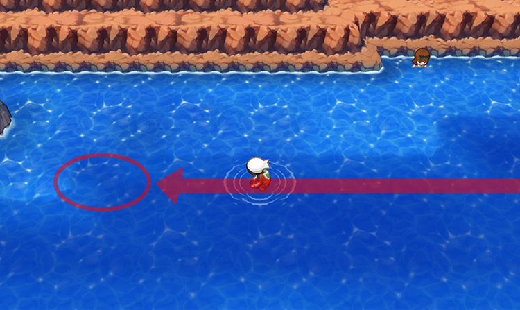 The closest Dive spot to the Meadow Plate on Route 130. / Pokémon Omega Ruby and Alpha Sapphire