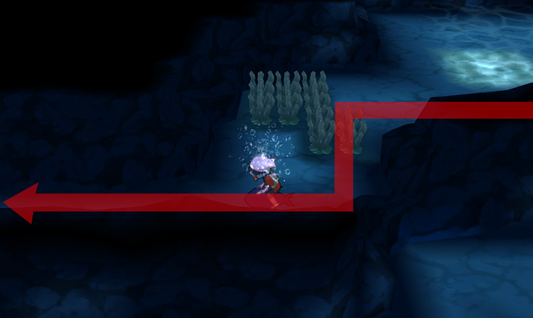 A narrow pathway leading to the Mind Plate’s location. / Pokémon Omega Ruby and Alpha Sapphire