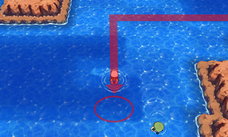 The closest Dive spot to the Toxic Plate’s location. / Pokémon Omega Ruby and Alpha Sapphire
