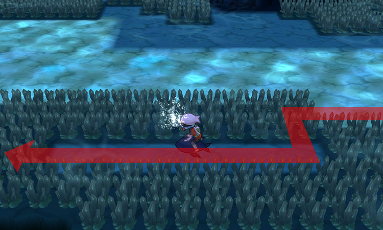 A clearing between patches of seaweed underwater. / Pokémon Omega Ruby and Alpha Sapphire