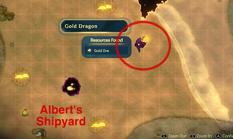 The Gold Dragon location in the map / Spiritfarer