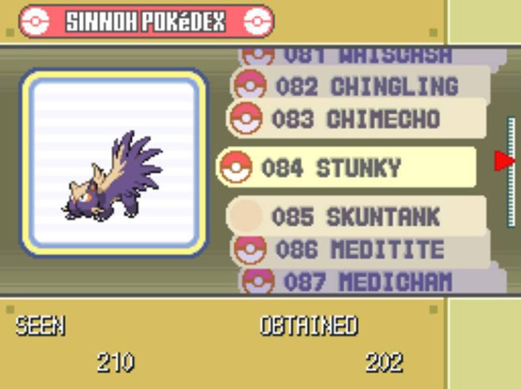 A Sinnoh Pokédex with all the pages filled / Pokémon Platinum