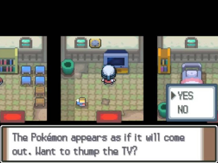 Interacting with the Old Chateau’s TV to make Rotom appear / Pokémon Platinum