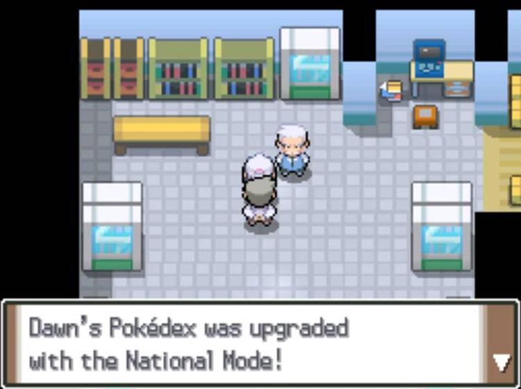 Professor Oak upgrading your Pokédex to the National model / Pokémon Platinum