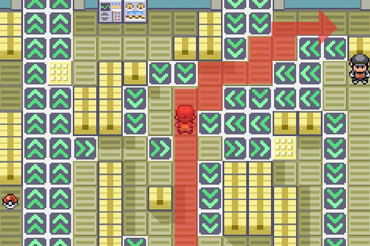 Continue northeast between the arrow tiles / Pokémon FRLG