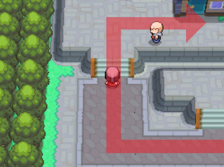 Heading north up the stairs and turning right at the domiciles / Pokémon Platinum