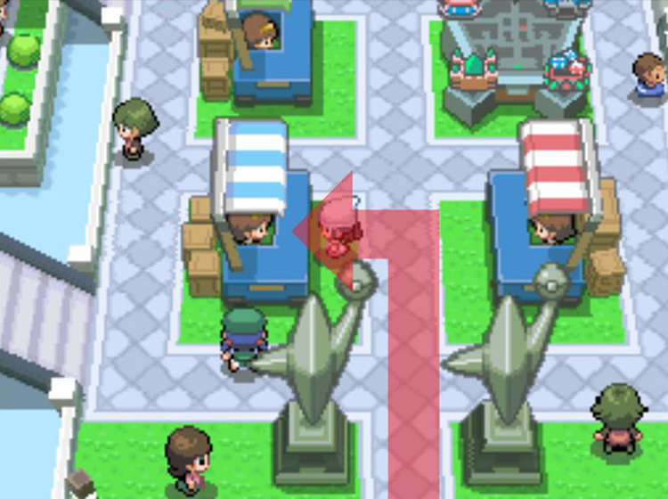 Approaching the southwestern Exchange Service Corner kiosk / Pokémon Platinum
