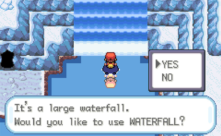 Using HM07 Waterfall to climb the waterfall in Icefall Cave / Pokémon FRLG