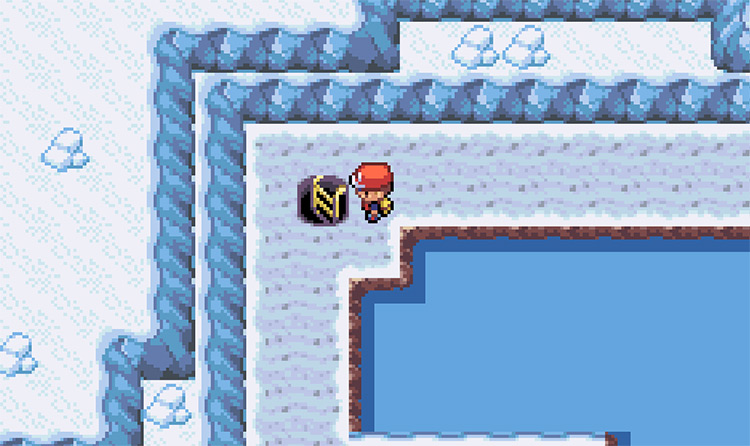 Taking the ladder at the top of the Icefall Cave waterfall / Pokémon FRLG