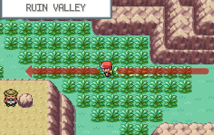 Walking across Ruin Valley, taking the top path at the fork in the road / Pokémon FRLG