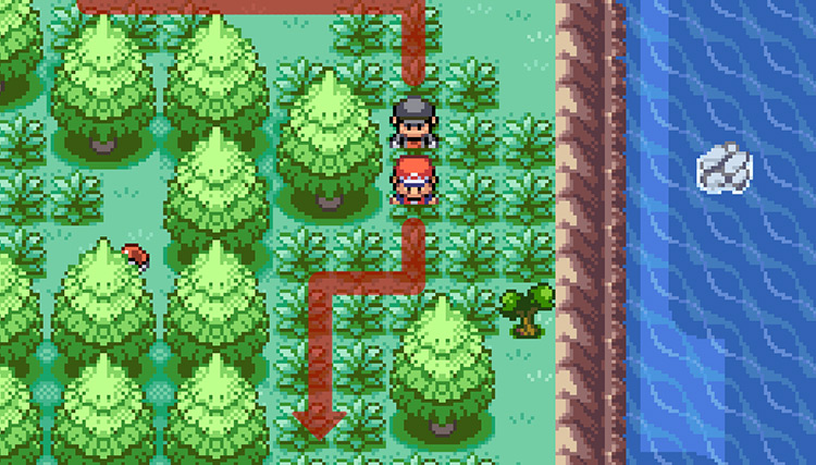 Walking down the east, grassy path on Five Island / Pokémon FRLG