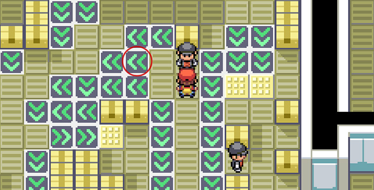 Walk by this grunt and take the left-facing arrow pad (circled) / Pokémon FRLG