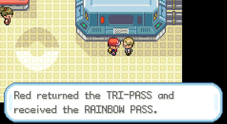 Receiving the Rainbow Pass from Celio after delivering the Ruby / Pokémon FRLG