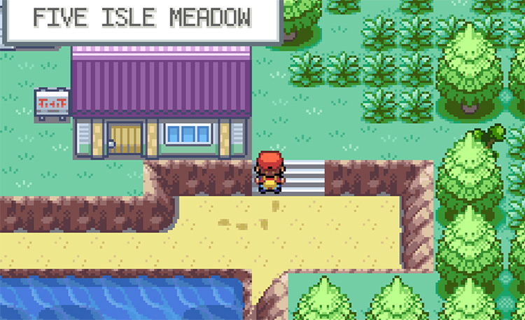 The entrance to Five Isle Meadow on the east side of Five Island / Pokémon FRLG