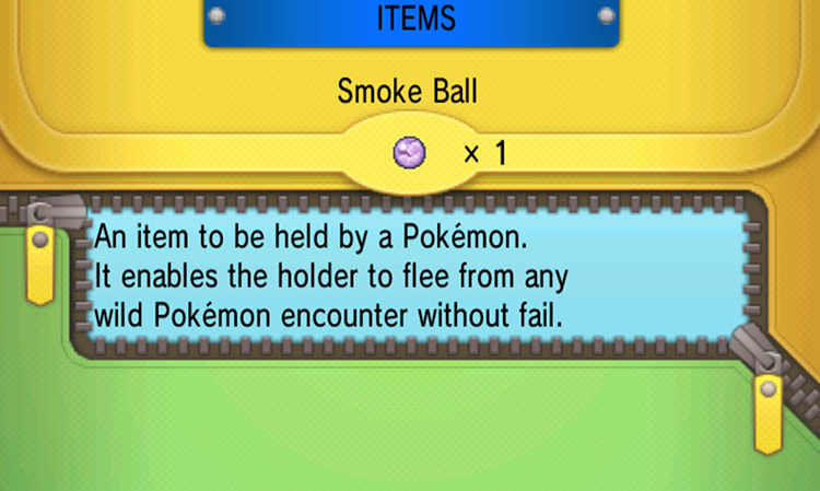 The Smoke Ball’s in-game description / Pokémon ORAS
