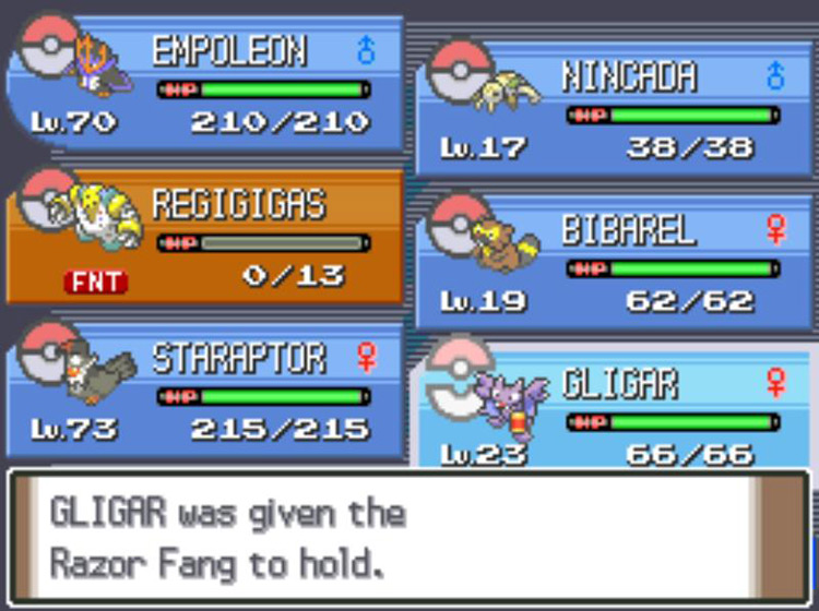 Having Gligar hold the Razor Fang / Pokémon Platinum