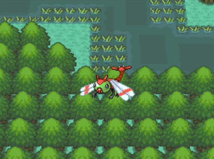 A Yanma spotted in Area 6 of the Great Marsh via the binoculars / Pokémon Platinum