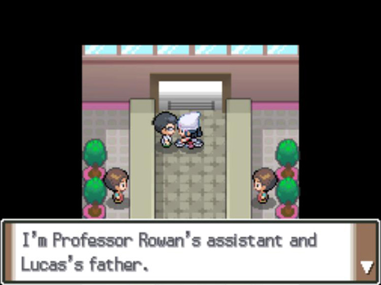 Meeting Rowan’s assistant inside the gate to Route 206 / Pokémon Platinum