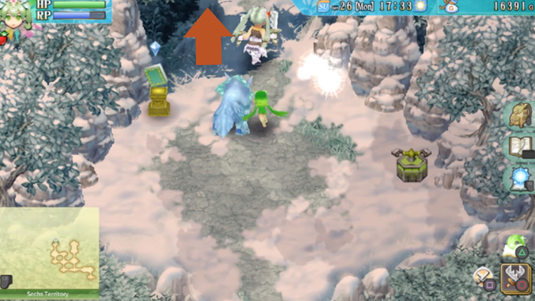 Frey heading through the path to the boss area of the Sechs Territory / Rune Factory 4